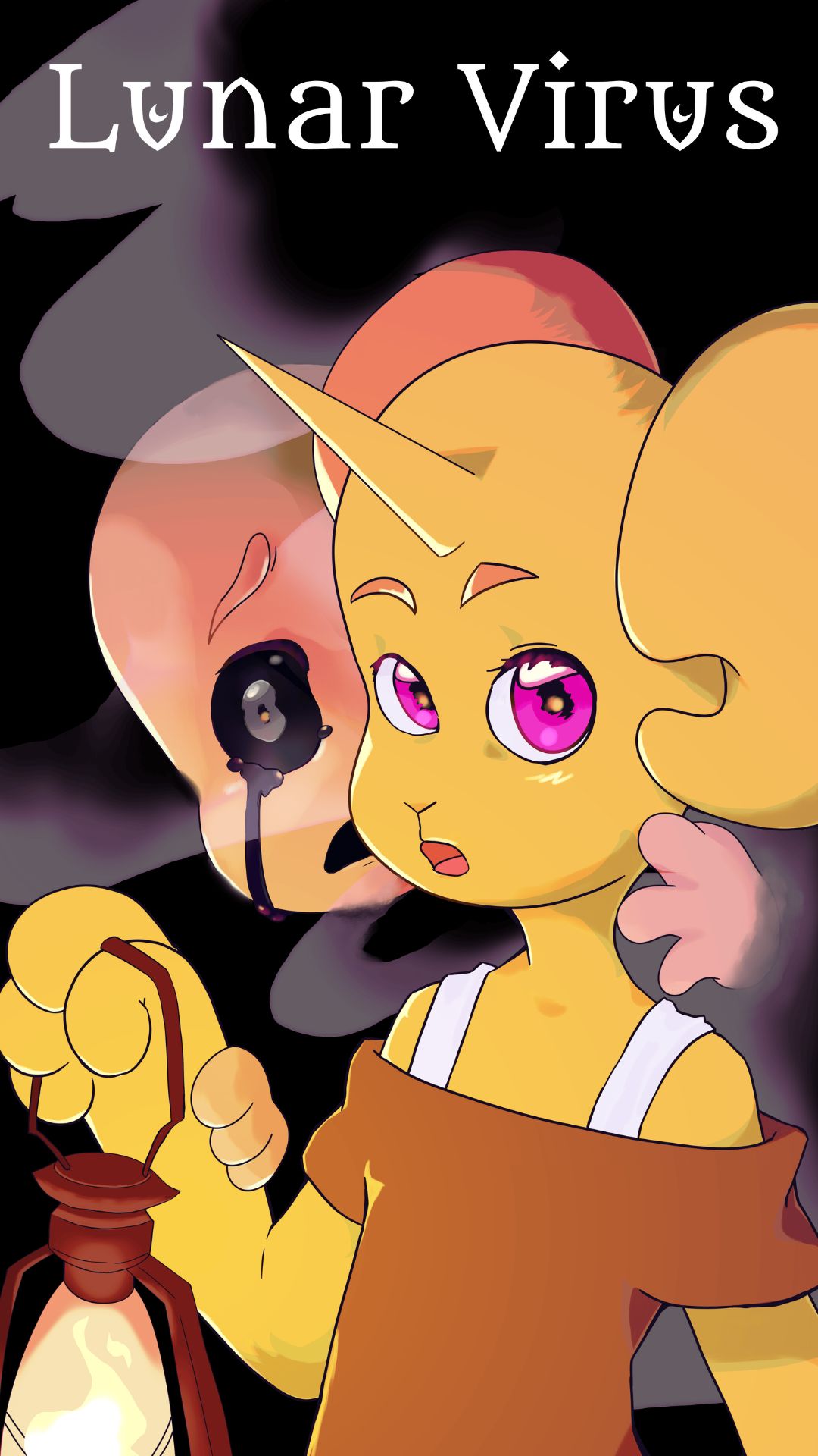 Lunarvirus comic cover. The character Uni is standing in front with an shadowy figure.